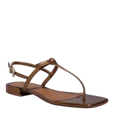 Rasteira Metalizada Bronze Bico Quadrado