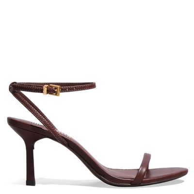 Sandália Couro Pelica Soft Marrom Dark Salto Alto Fino