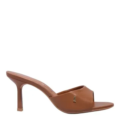Mule Couro Pelica Soft Salto Alto Fino Caramelo