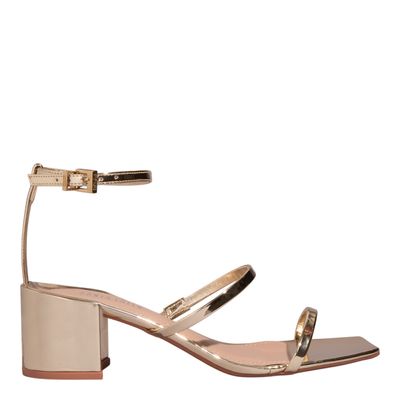 Sandália Lolla Metalizada Salto Grosso Dourada