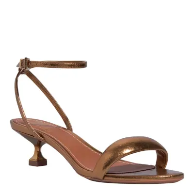 Sandália Couro Metalizado Bronze Salto Taça Baixo