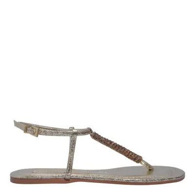 Rasteira Metalizada Dourada Tecido Splendore Strass Brilho