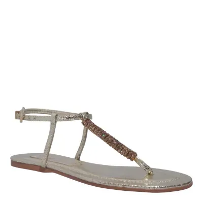 Rasteira Metalizada Dourada Tecido Splendore Strass Brilho