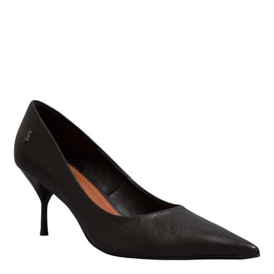 Scarpin Couro Confort Preto Bico Fino