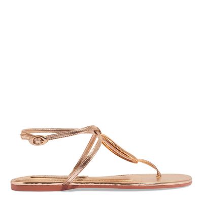 Rasteira Metalizada Dourada Bico Redondo