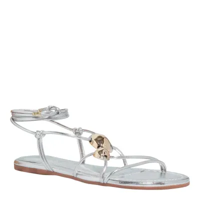 Rasteira Amarração Metalizado Reflexo Prata