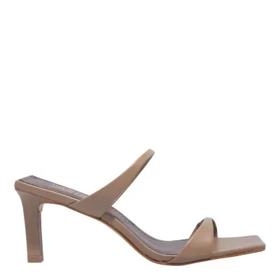 Mule Couro Pelica Soft Cinza Fog Bico Quadrado Salto Fino