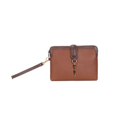 Clutch Floater Alça De Mão Pespontos Caramelo