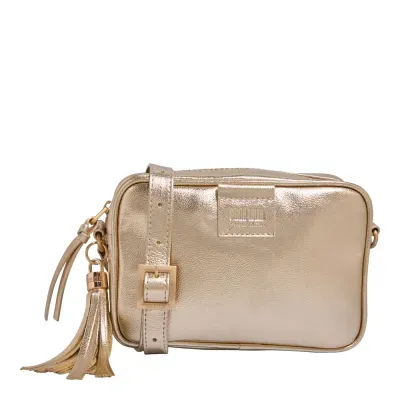 Bolsa Transversal Camera Bag Couro Metalizado Dourado