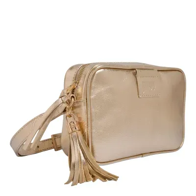 Bolsa Transversal Camera Bag Couro Metalizado Dourado