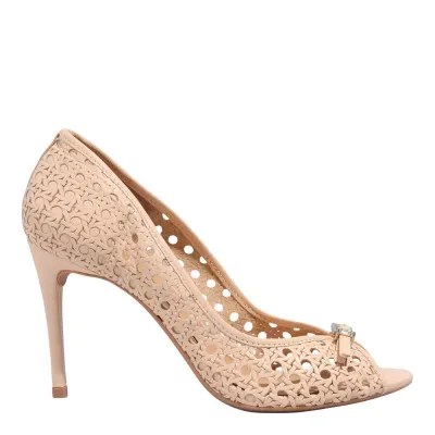 Sandália Peep Toe Couro Tressê Rosa