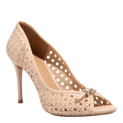 Sandália Peep Toe Couro Tressê Rosa