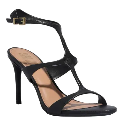 Sandália Couro Pelica Soft Salto Alto Fino Preta