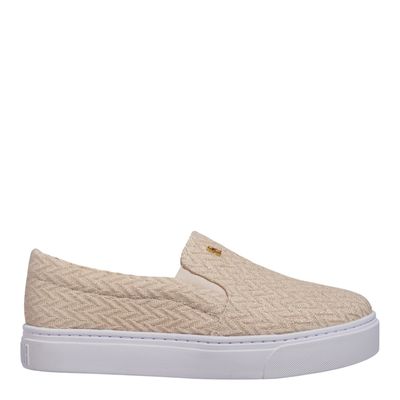 Tênis Slip On Tecido Dourado