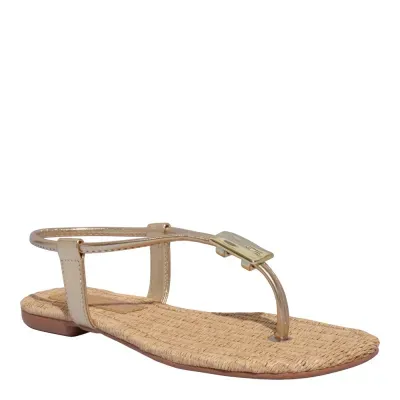 Rasteira Soft Bico Quadrado Tiras Dourada Metalizada