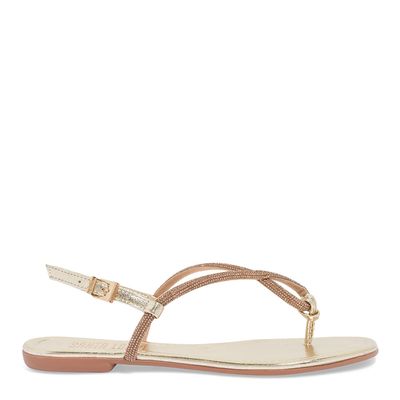 Rasteira Shiny Metalizada Dourada Bico Quadrado