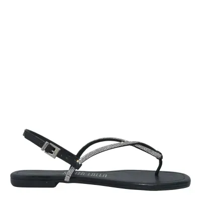 Rasteira Napa Soft Brilho Strass Preta