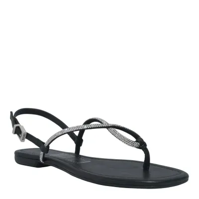 Rasteira Napa Soft Brilho Strass Preta