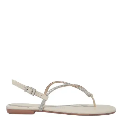 Rasteira Napa Soft Brilho Strass Bege Claro