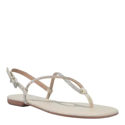 Rasteira Napa Soft Brilho Strass Bege Claro