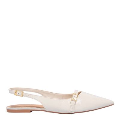 Sapatilha Slingback Verniz Bico Fino Off White