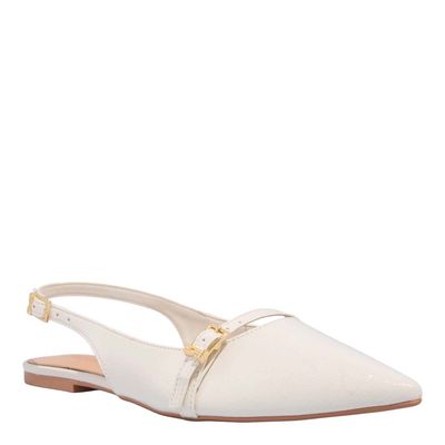 Sapatilha Slingback Verniz Bico Fino Off White
