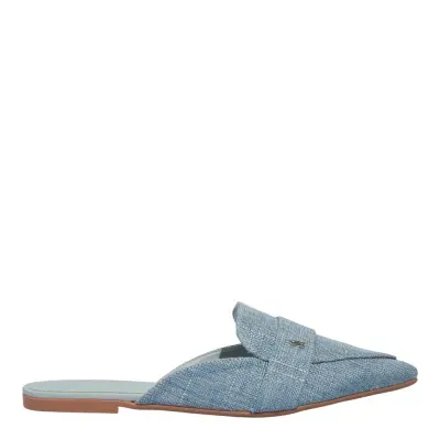 Mule Mocassim Linho Copacabana Azul Jeans Bico Fino