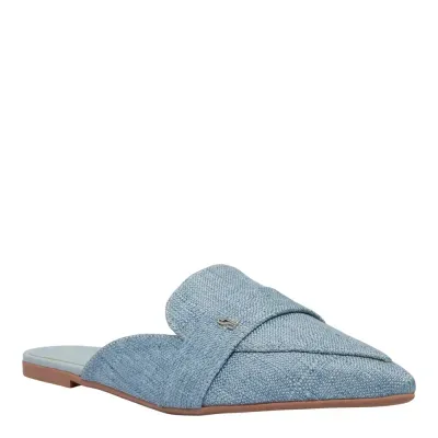 Mule Mocassim Linho Copacabana Azul Jeans Bico Fino