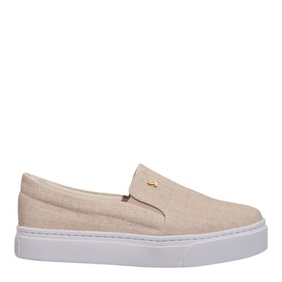 Tênis Slip On Tecido Bege Linho