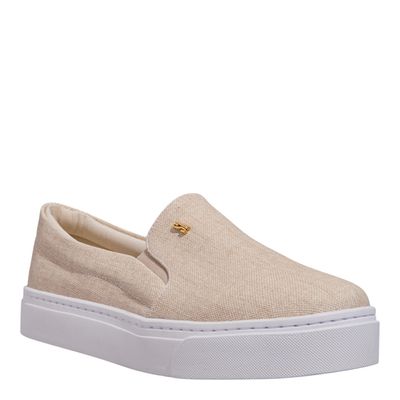 Tênis Slip On Tecido Bege Linho