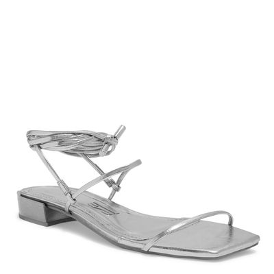 Rasteira Metalizada Amarração Bico Quadrado Prata