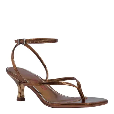 Sandália Metalizada Salto Baixo Fino Bronze