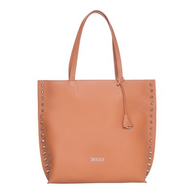 Bolsa Texturizado Tachas Laterais Vertical Bege