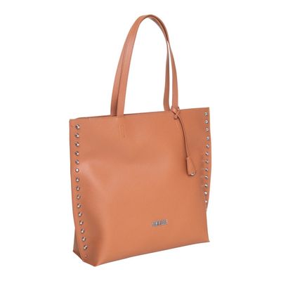 Bolsa Texturizado Tachas Laterais Vertical Bege