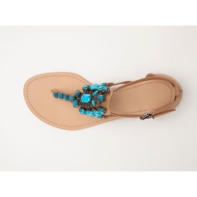 Rasteira Pedraria Azul Turquesa