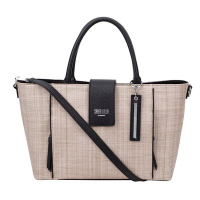 Bolsa Grande Linho Bege e Preto