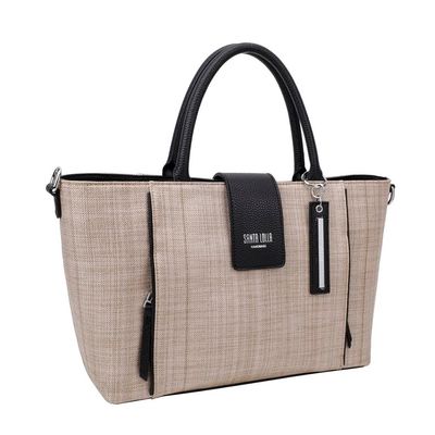 Bolsa Grande Linho Bege e Preto