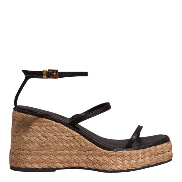 Sandália Espadrille Anabela Couro Confort Preta