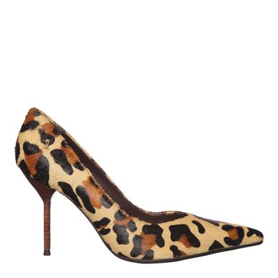 Scarpin Bico Fino Salto Texturizado Animal Print