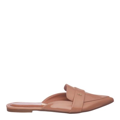 Mocassim Mule Envernizado Bico Fino Nude Rosado