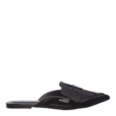 Mocassim Mule Preto Verniz Bico Fino