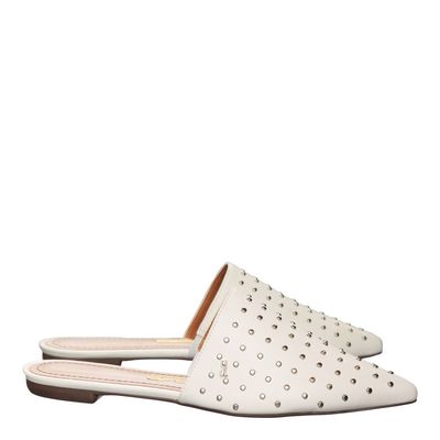 Mule Couro Pelica Soft Tachas Branco