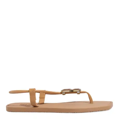 Rasteira Pedraria Borracha Bege