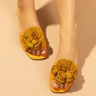 Rasteira Rafia Amarelo Mostarda