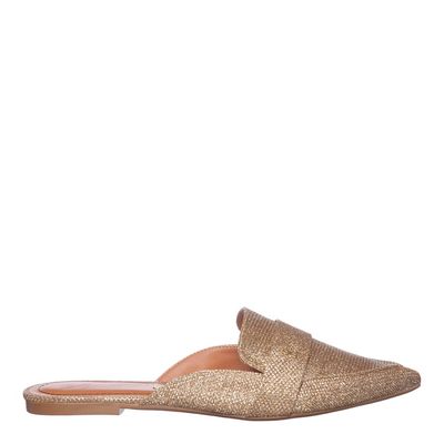 Mule Tecido Bico Fino Detalhe Sl Dourado