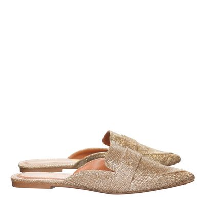 Mule Tecido Bico Fino Detalhe Sl Dourado