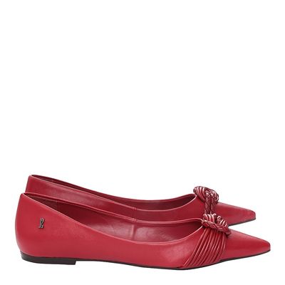Sapatilha New Couro Pelica Soft Bico Fino Vermelha
