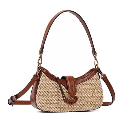 Bolsa Baguete Tramado Bege Alça Dupla