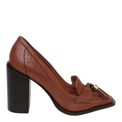 Mocassim Salto Alto Pingente Marrom
