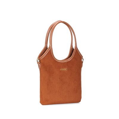 Bolsa Shopper Veludo Cotele Marrom Safari Alça Dupla